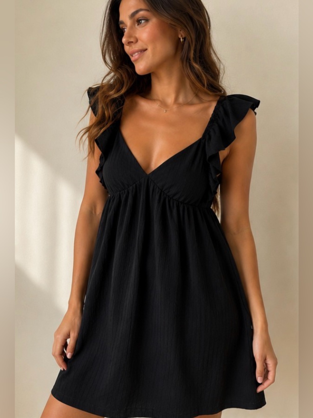 Blu Pepper Black Flutter Sleeve Babydoll Mini Dress Size Medium